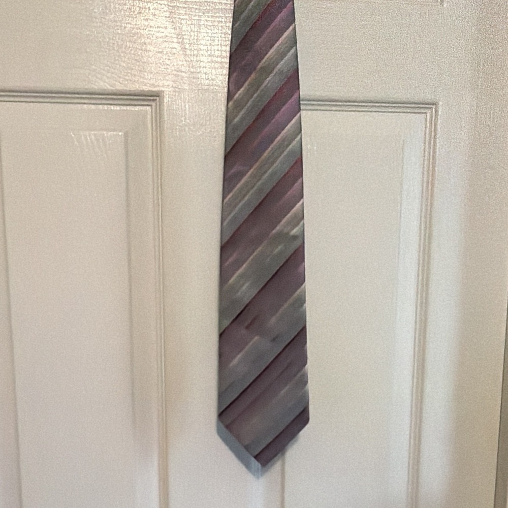 Studio Men's Necktie, Gray Purple Pink Striped Polyester Tie
